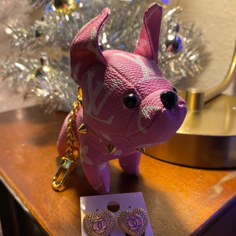 Pink Dog Keychain with Gold Accents - Picture 3 of 4